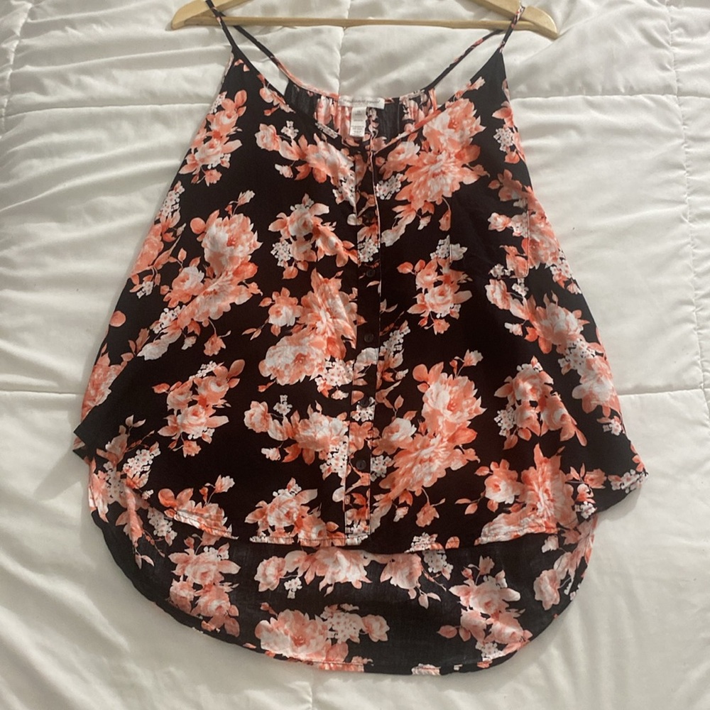 Floral Black and Peach Women's Top